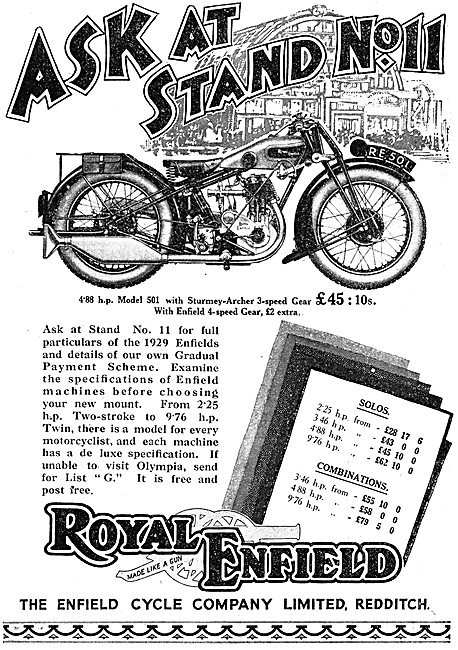 1928 4.88 hp Royal Enfield  Model 501 Motor Cycle                