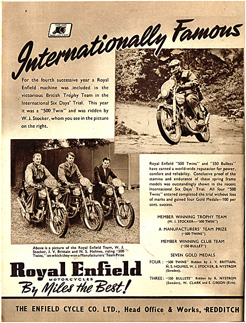 Royal Enfield  1951 ISDT 500 cc Twins Trophy Winners             