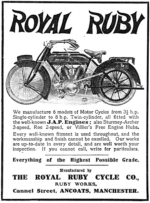 The 1913 Range Of Royal Ruby Motor Cycles - Royal Ruby-JAP       