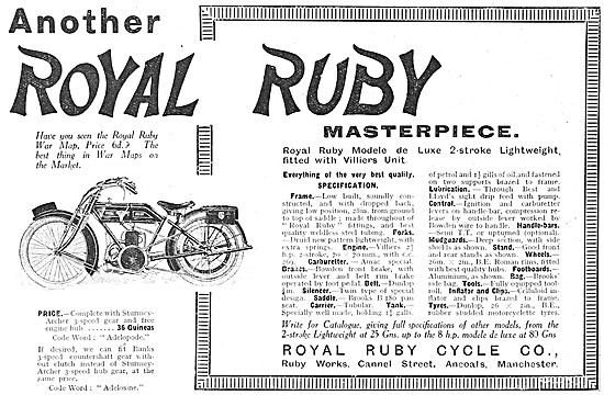 Royal Ruby Villiers Motor Cycles 1914                            