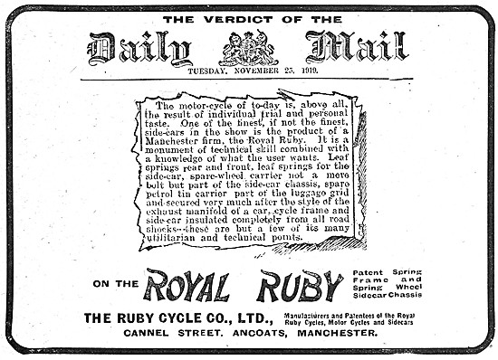 Royal Ruby Motor Cycles 1919                                     