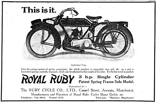1920 Royal Ruby 3 hp Motor Cycle Advert                          