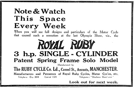1920 Royal Ruby 3 hp Motor Cycle                                 