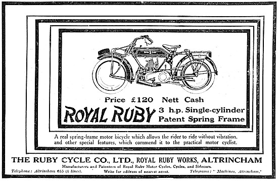 1920 Royal Ruby 3 hp Motor Cycle Advert                          