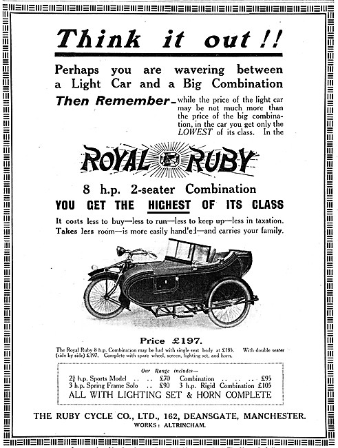 1921 Royal Ruby 8 hp 2-Seater Motor Cycle & Sidecar Combination  