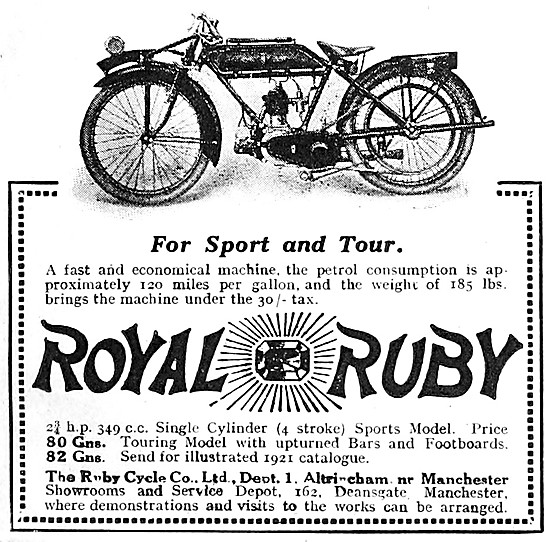 Royal Ruby Motor Cycle Range 1921                                