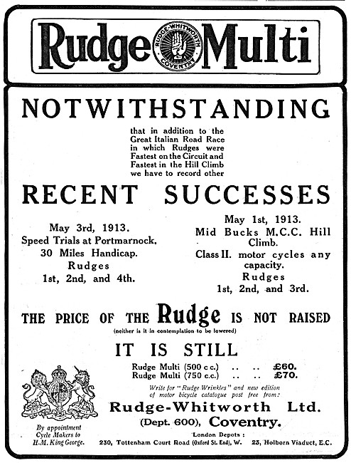 Rudge Motorcycles - 1913 Rudge-Multi 500 cc                      