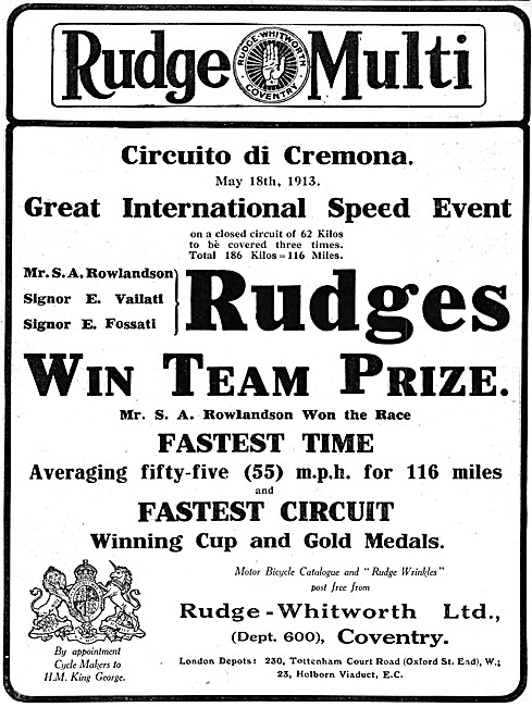 1913 Rudge Motor Cycles - Rudge-Multi                            