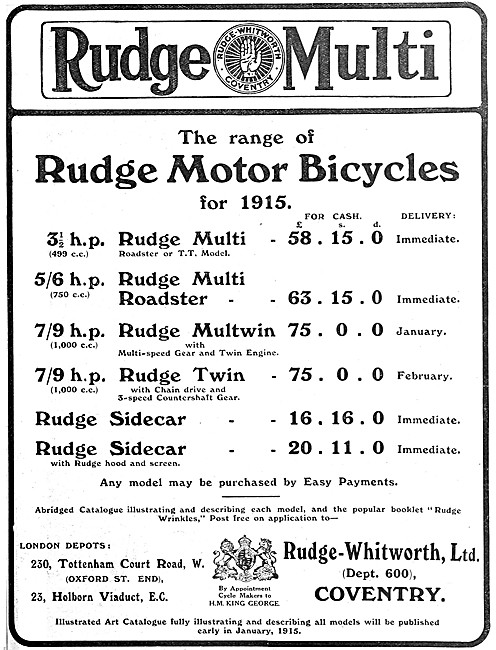 Rudge Motorcycles - 1914 6 hp Rudge-Multi Motor Cycle            