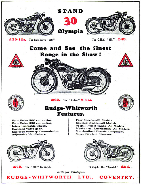 The 1929 Rudge Motor Cycle Range                                 
