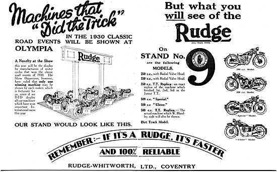 Rudge Motor Cycle Models For 1930 - Rudge Special - Rudge Ulster 