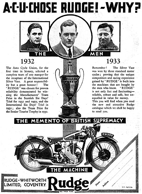 Rudge Motorcycles - 1933 Rudge 500 cc ACU Machine                