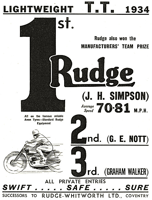 1934 Rudge Motor Cycles                                          
