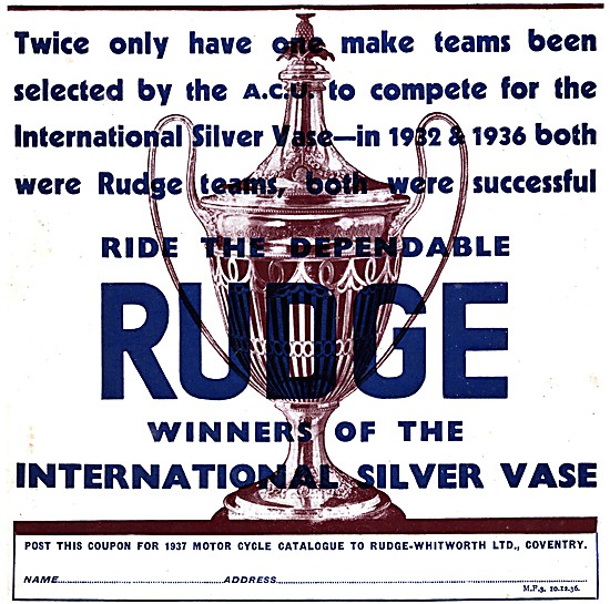 Rudge Motorcycles International Silver Vase Winners 1936         