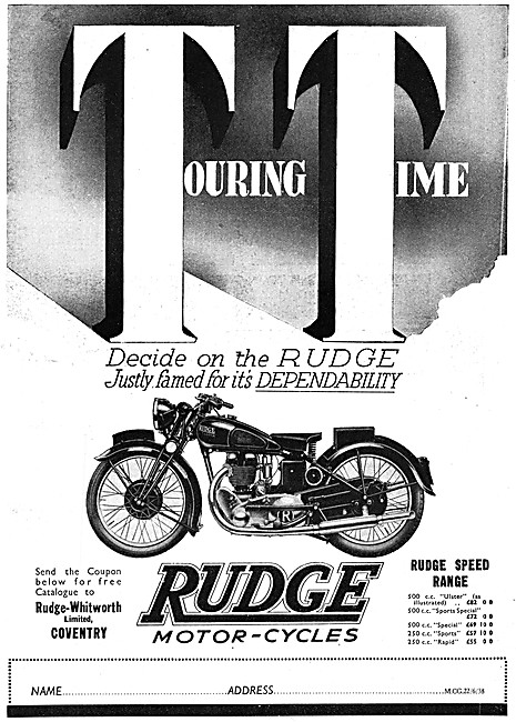 The 1938 Rudge Motor Cycles Speed Range 250-500 cc               