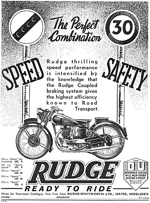 1939 Rudge Ulster 500 cc Motor Cycles                            