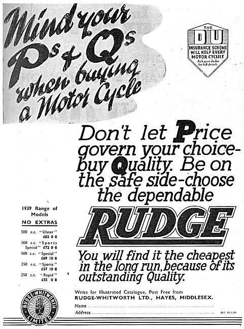 Rudge Motorcycles1939                                            