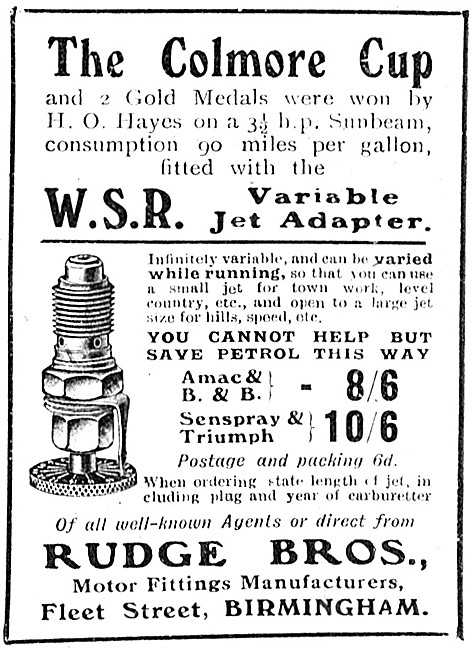 Rudge Brothers - W.S.R. Patent Variable Carburetter Jet Adapter  