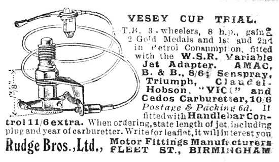 Rudge Brothers - W.S.R. Patent Variable Carburetter Jet Adapter  