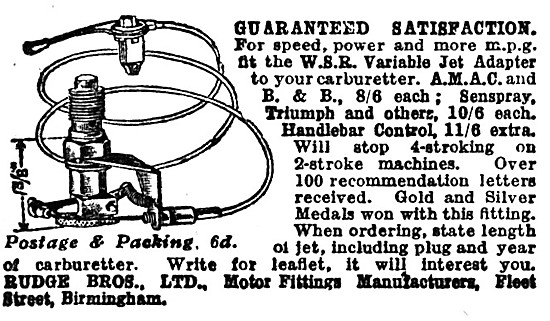 Rudge Brothers - W.S.R. Patent Variable Carburetter Jet Adapter  