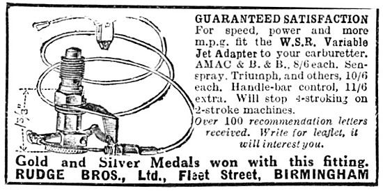 Rudge Brothers - W.S.R. Patent Variable Carburetter Jet Adapter  