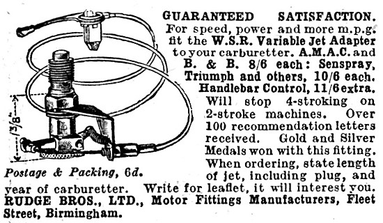 Rudge Brothers - W.S.R. Patent Variable Carburetter Jet Adapter  