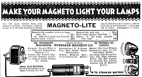 Runbaken Magneto-Lite Motor Cycle Lighting Set                   