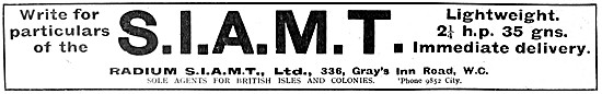 1912 Radium S.I.A.M.T. Motor Cycles Advert                       