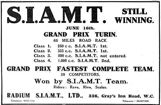 1912 S.I.A.M.T. Grand Prix Motor Cycles                          