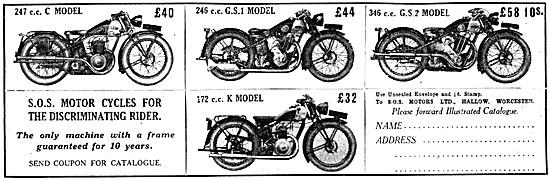 1929 S.O.S.Model G.S.2 Motor Cycle - SOS Moedl K - SOS Model C   