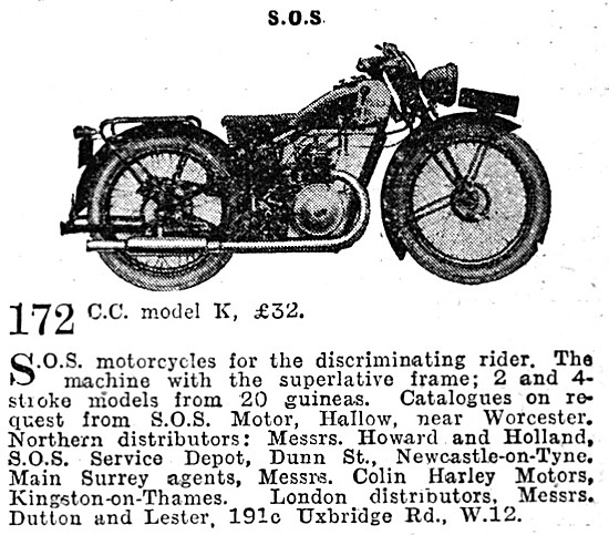 1929 S.O.S.Model K 172 cc Motor Cycle                            