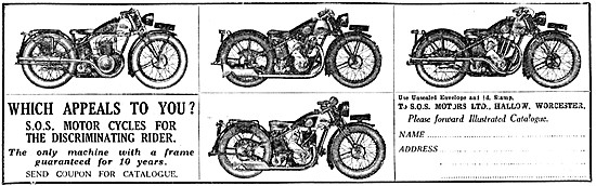 The 1929 Range Of S.O.S.Motor Cycles                             