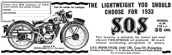 1932 S.O.S.Model K.W. 172 cc Two-Stroke Motor Cycle              