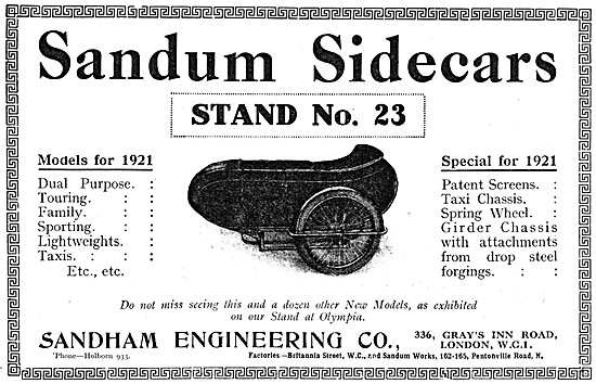 The 1920 Range Of Sandum Sidecars                                