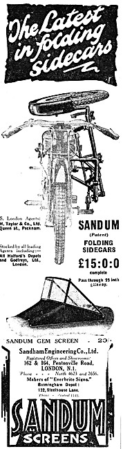 Sandum Folding Sidecars 1927 Advert                              