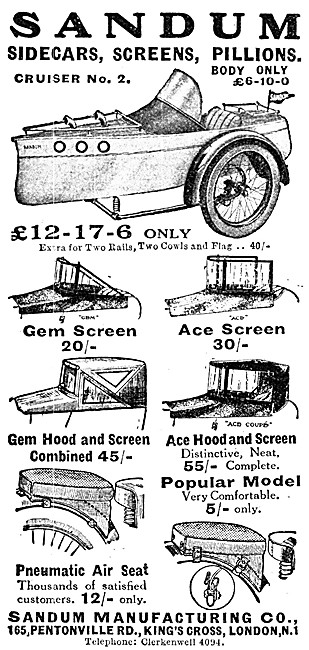 Sandum Sidecars & Screens 1931 Advert                            