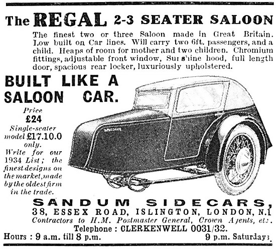 1934 Sandum Regal 2-3 Seater Sidecar                             