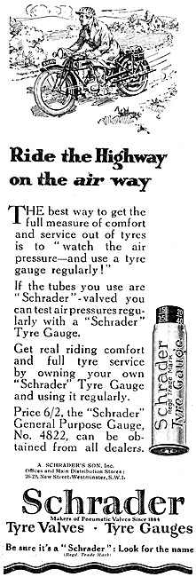 Schrader Tyre Pressure Gauges 1924                               