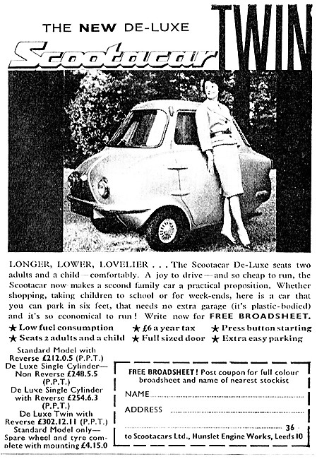 De-Luxe Scootacar Twin Microcar 1963 Advert                      