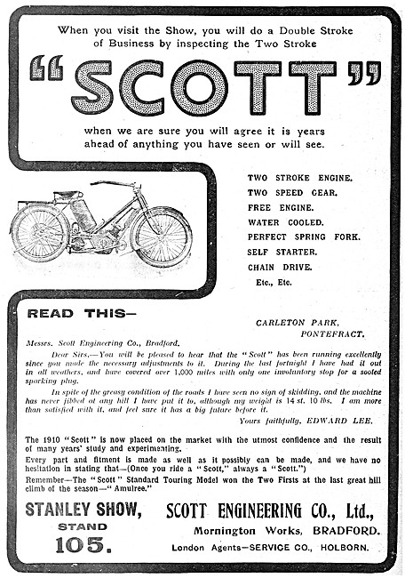 1909 Scott Standard Touring Motor Cycle - Scott Two Strokes 1909 