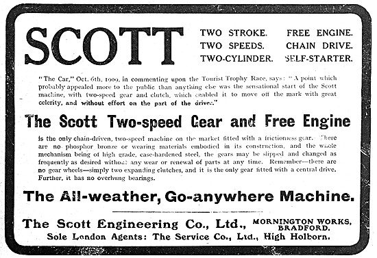 1910 Scott Two-Stroke Twin-Cylinder Motor Cycles                 