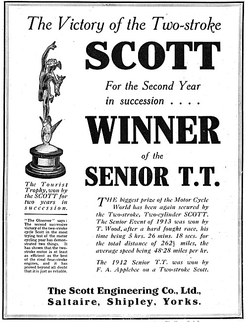 Scott 1913 Senior TT Winning Motor Cycle                         