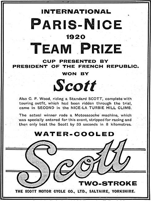 Scott Two-Stroke Motor Cycles 1920 Advert                        