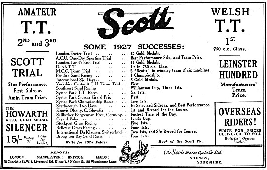 Scott Motor Cycles Advert 1927                                   