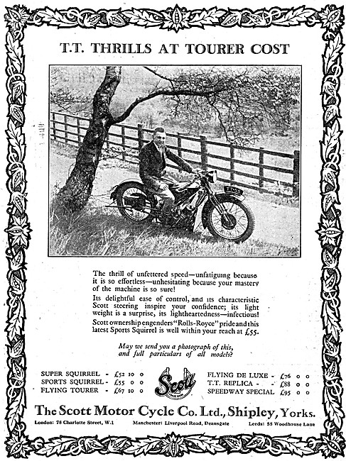 1929 Scott Sports Squirrel Motor Cycle                           
