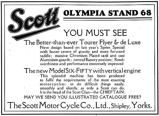 1930 Scott Tourer Flyer - Scott Chieftain Motor Cycle            