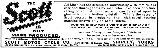 Scott Motor Cycles 1931 Advert                                   