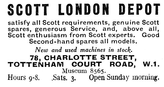 Scott Motor Cycles London Depot 1932                             