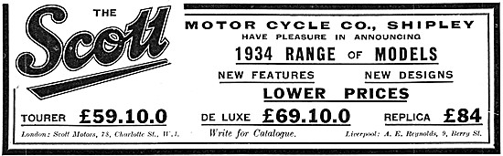 Scott Motor Cycles 1934 Range                                    