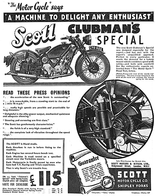 Scott Clubmans Special Motor Cycle 500 cc CYG 655                